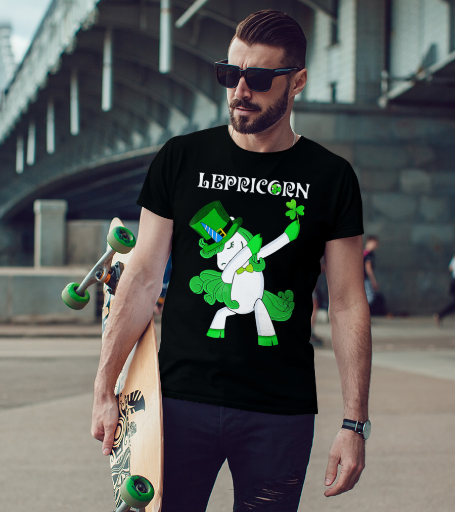 Lepricorn Funny Dabbing Cute Irish Unicorn With Shamrock T-Shirt