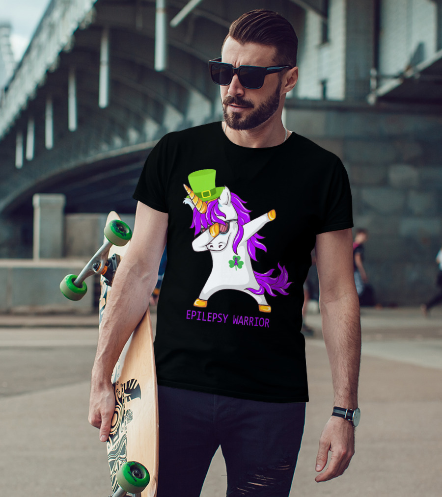 Unicorn Epilepsy Warrior Dabbing With Green Hat And Shamrock T-Shirt