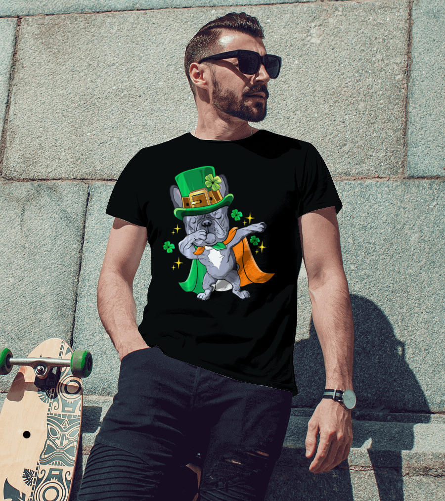 Dabbing French Bulldog Leprechaun St Patrick's Day Shamrocks T-Shirt