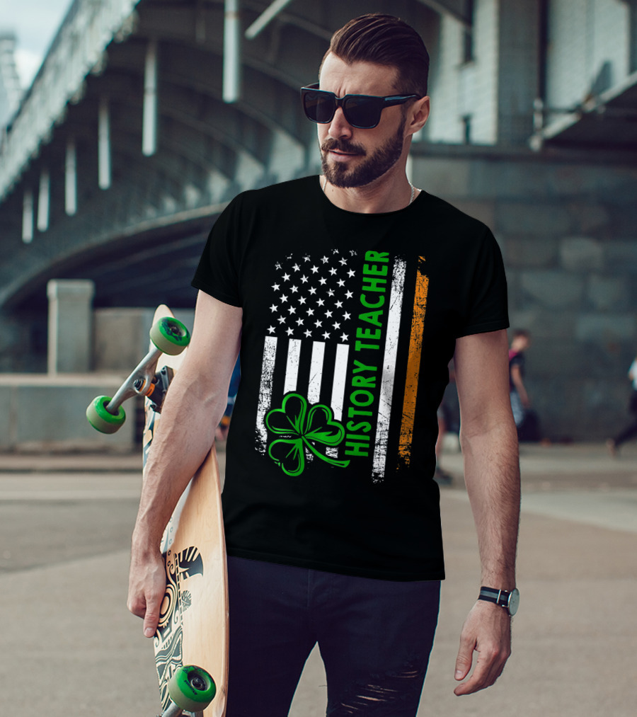 USA Flag Shamrock Irish History Teacher Histo T-Shirt
