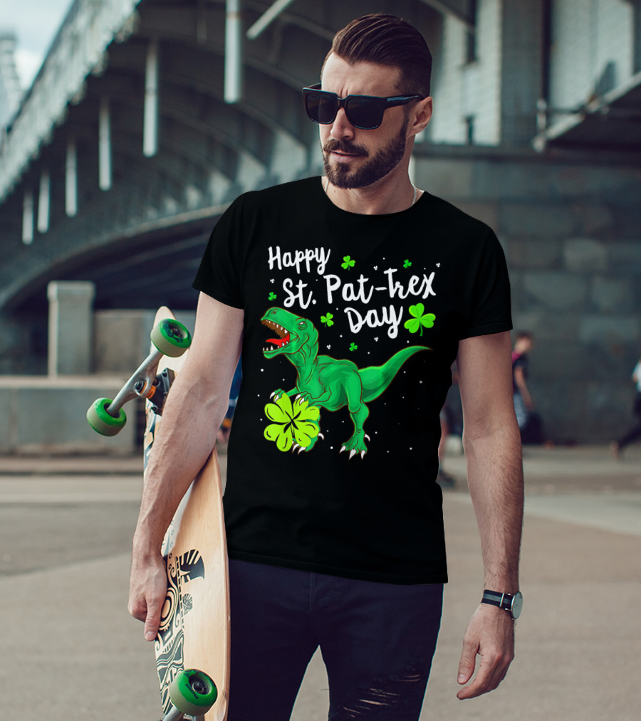 Happy St Pat Trex Day With Shamrock Dinosaurs T-Shirt