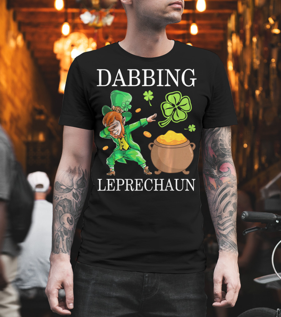 Dabbing Leprechaun Clover and Gold Coins T-Shirt