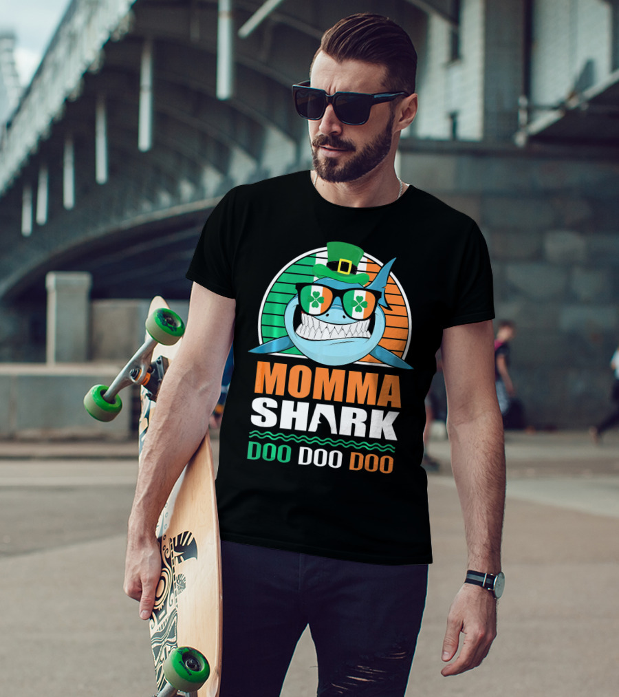 Momma Shark Doo Doo Doo St. Patrick's Day Shamrock Glasses And Hat T-Shirt