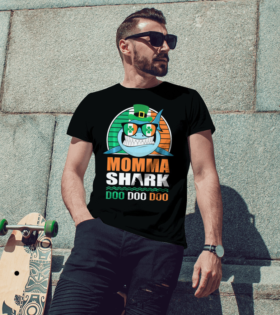Momma Shark Doo Doo Doo St. Patrick's Day Shamrock Glasses And Hat T-Shirt