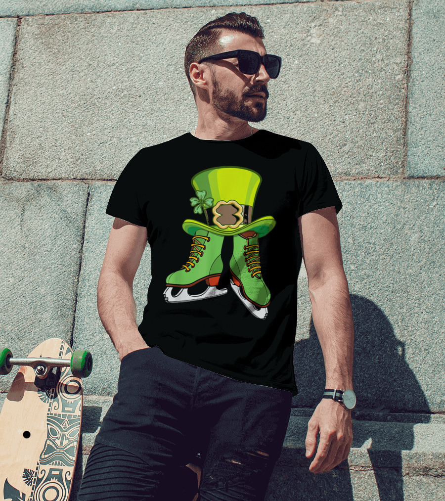Leprechaun Figure Skating St Patricks Green Hat And Skates T-Shirt