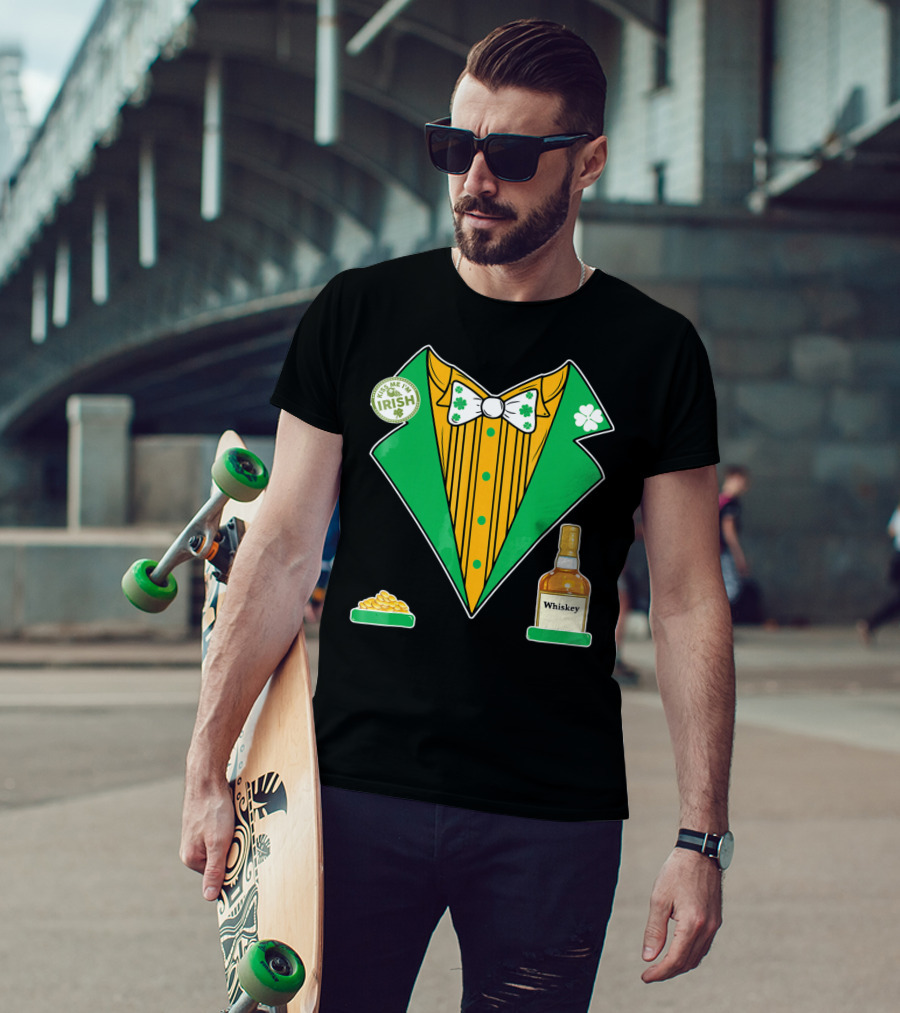 Kiss Me I'm Irish St. Patrick's Day Tux With Whiskey And Gold Coins T-Shirt