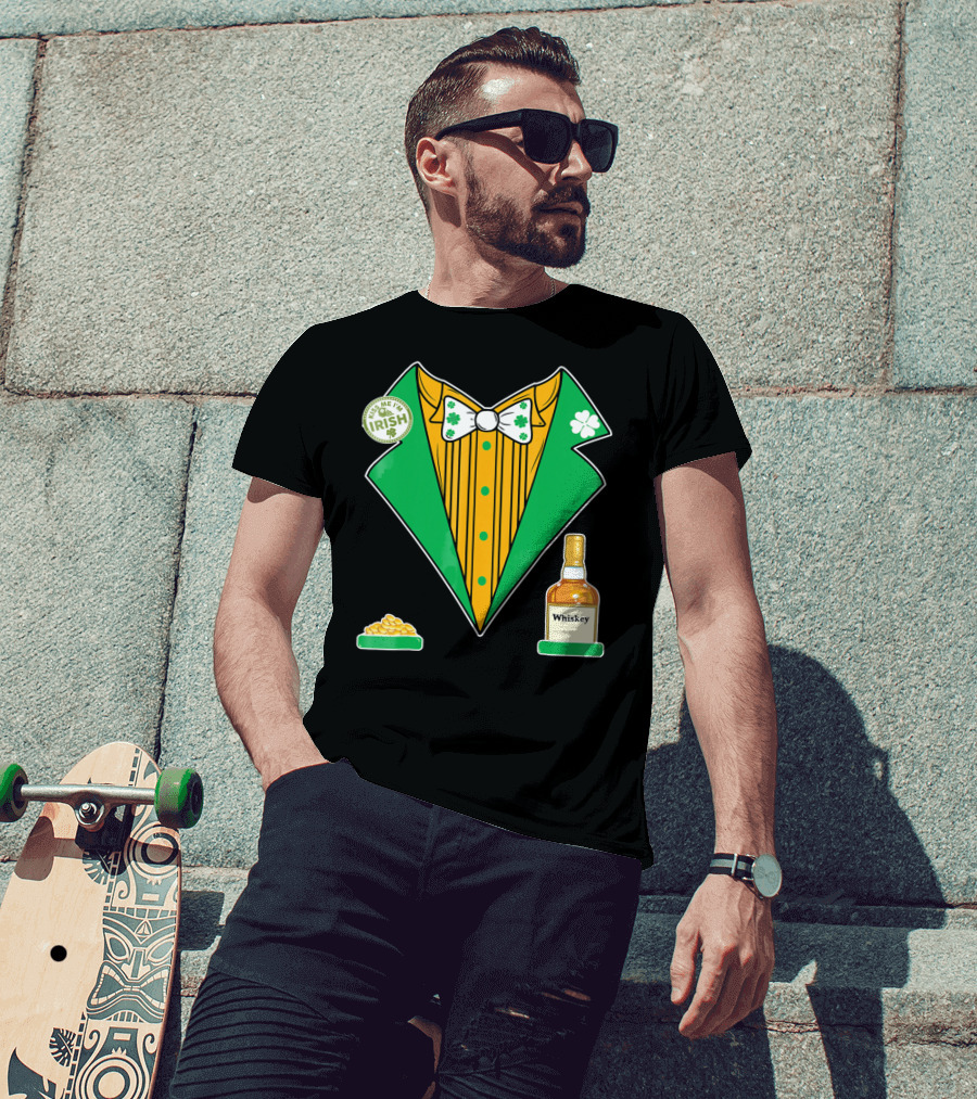 Kiss Me I'm Irish St. Patrick's Day Tux With Whiskey And Gold Coins T-Shirt
