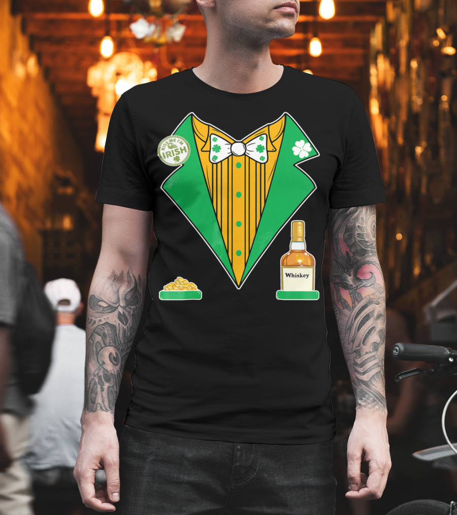 Kiss Me I'm Irish St. Patrick's Day Tux With Whiskey And Gold Coins T-Shirt