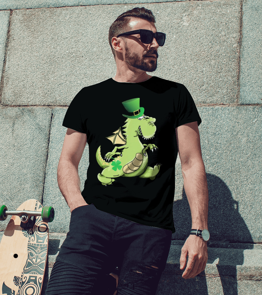 St Patrick's Day Dragon Wearing Leprechaun Hat With Shamrock T-Shirt
