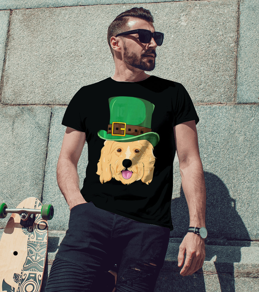 Golden Doodle St. Patrick's Day With Green Leprechaun Hat T-Shirt