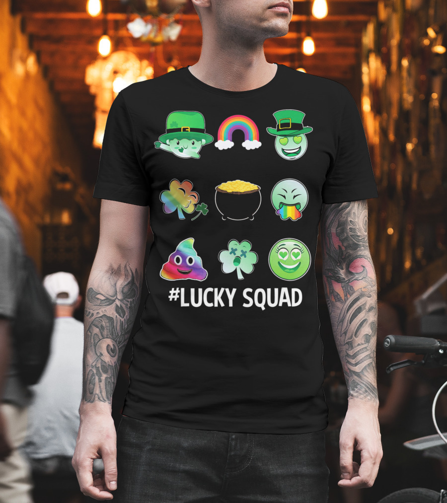 Lucky Squad St. Patricks Day Emoji Rainbow Clover Pot Of Gold T-Shirt