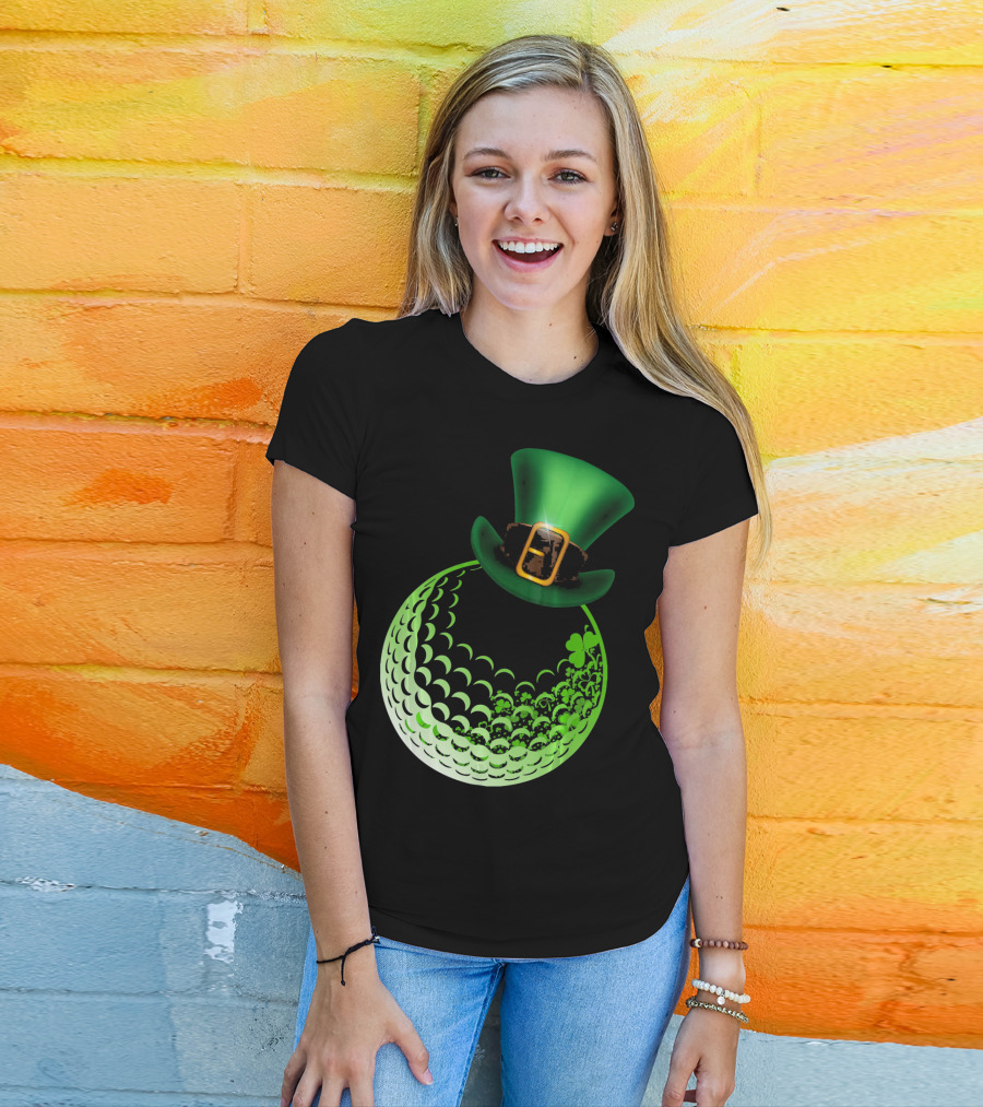 Shamrock Golf Ball With Leprechaun Hat St Patrick's Day Fun T-Shirt