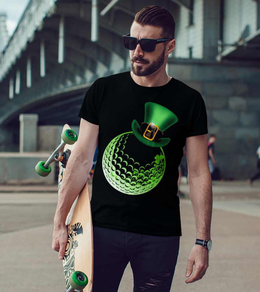 Shamrock Golf Ball With Leprechaun Hat St Patrick's Day Fun T-Shirt