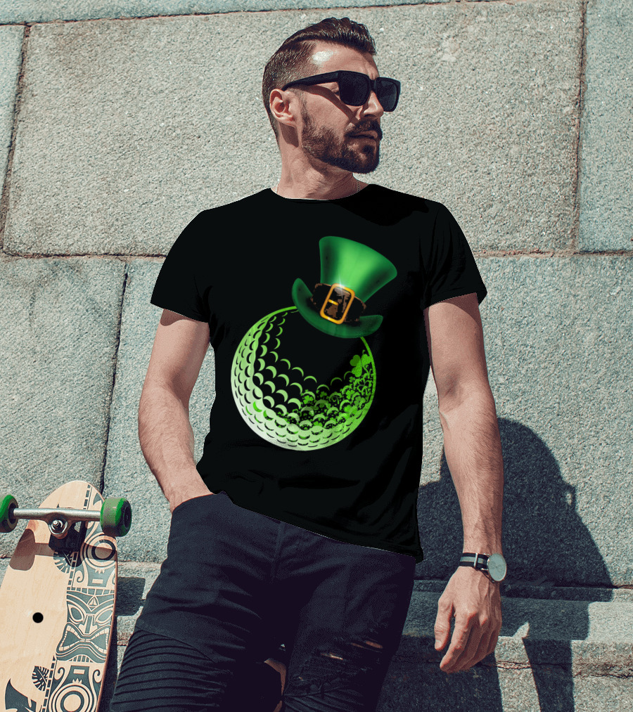 Shamrock Golf Ball With Leprechaun Hat St Patrick's Day Fun T-Shirt