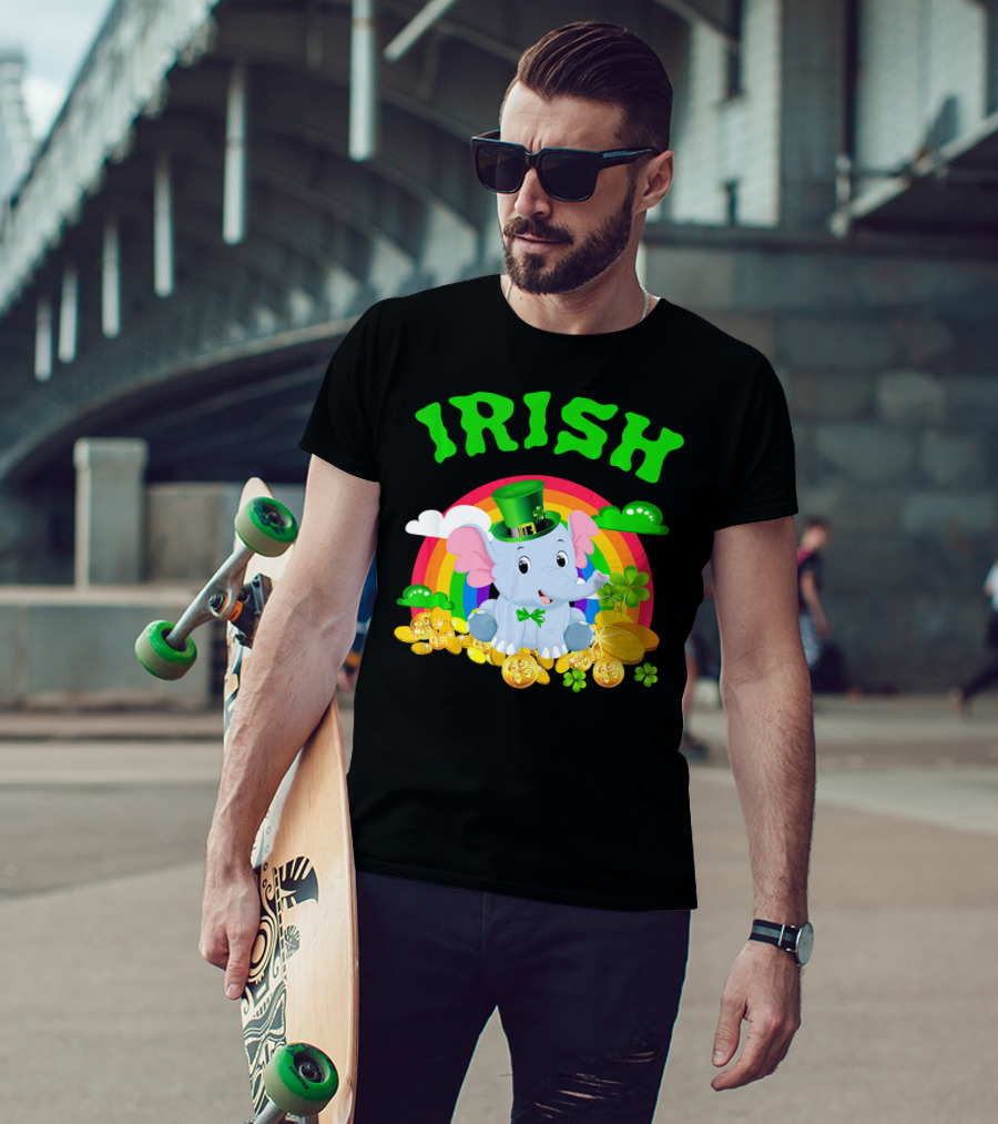 Irish Elephant St Patricks Day Rainbow Coins Clover T-Shirt