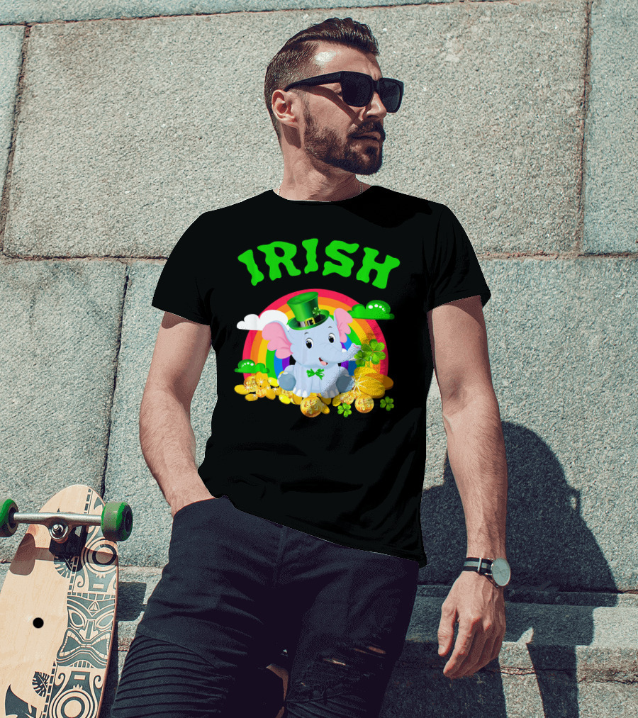 Irish Elephant St Patricks Day Rainbow Coins Clover T-Shirt