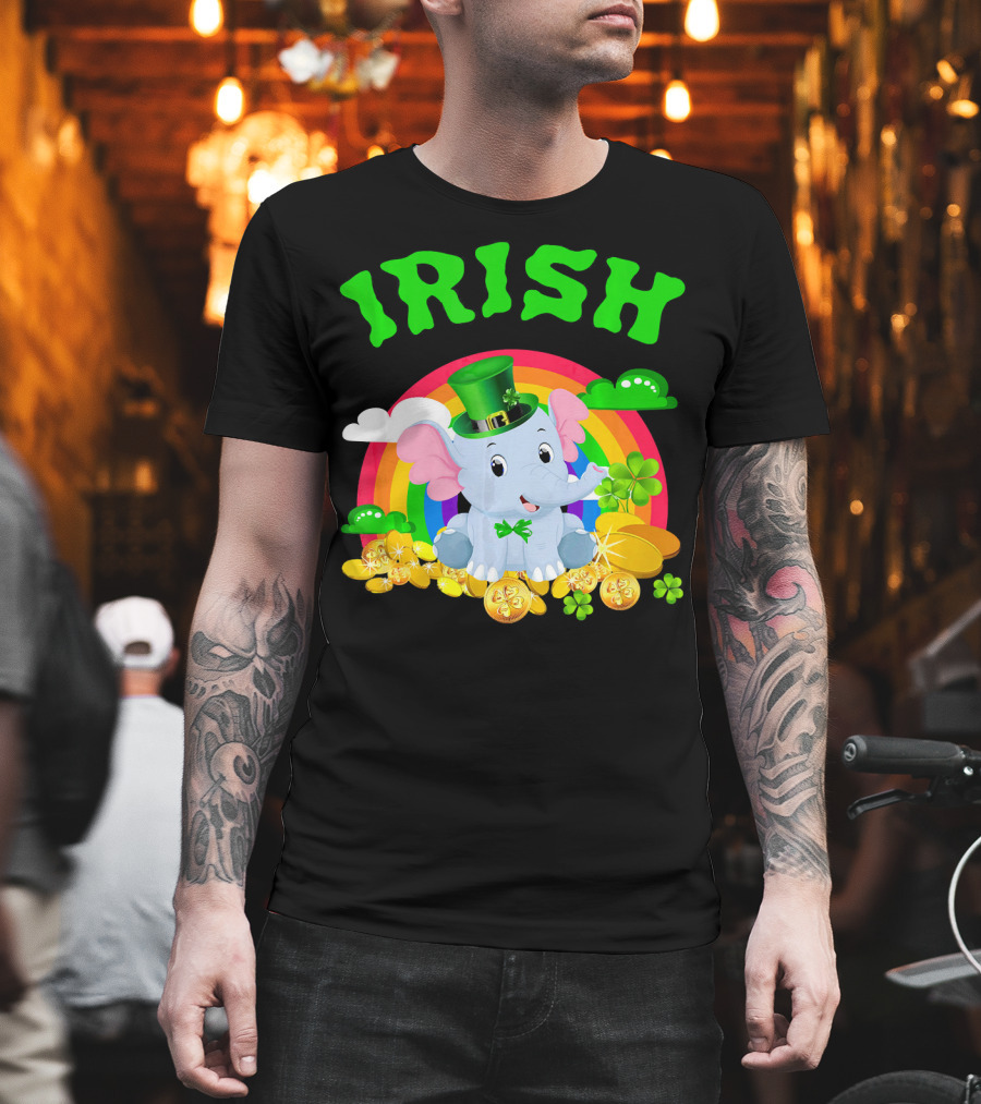 Irish Elephant St Patricks Day Rainbow Coins Clover T-Shirt