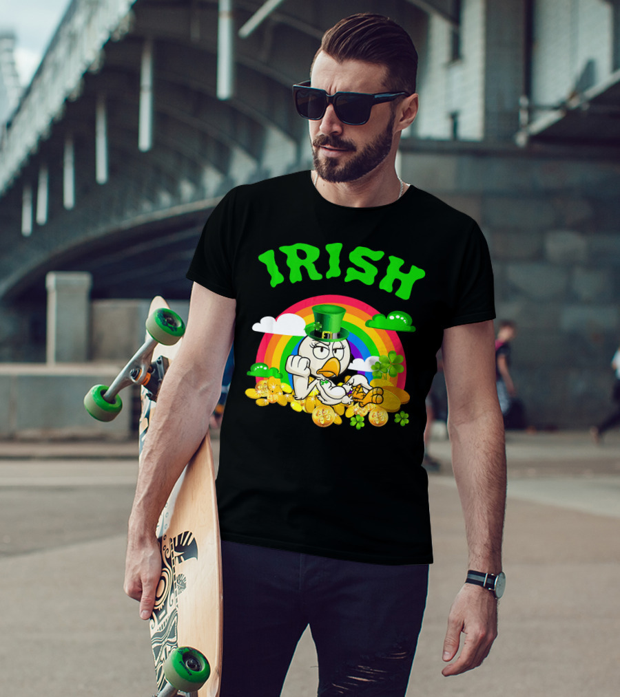 Irish Chicken Funny St Patricks Day Rainbow Gold Coins T-Shirt