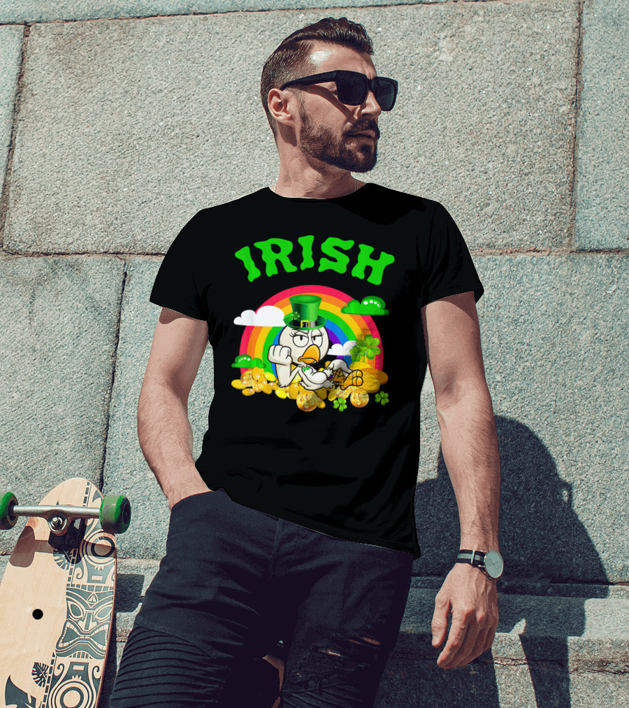 Irish Chicken Funny St Patricks Day Rainbow Gold Coins T-Shirt
