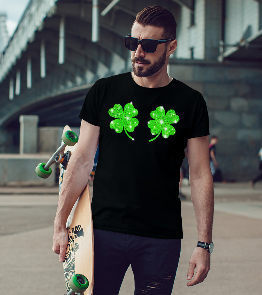 Shake Your Shamrocks Green Sparkle 4 Leaf Clover T-Shirt
