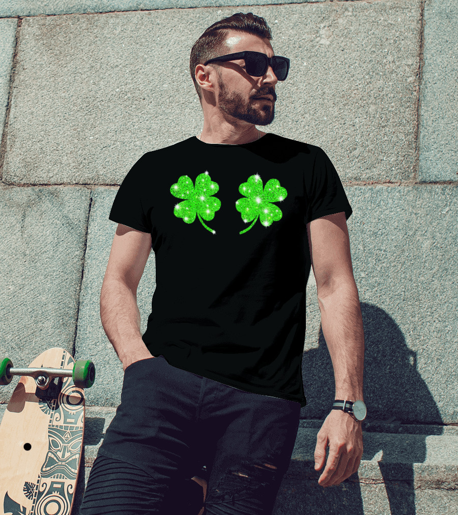 Shake Your Shamrocks Green Sparkle 4 Leaf Clover T-Shirt