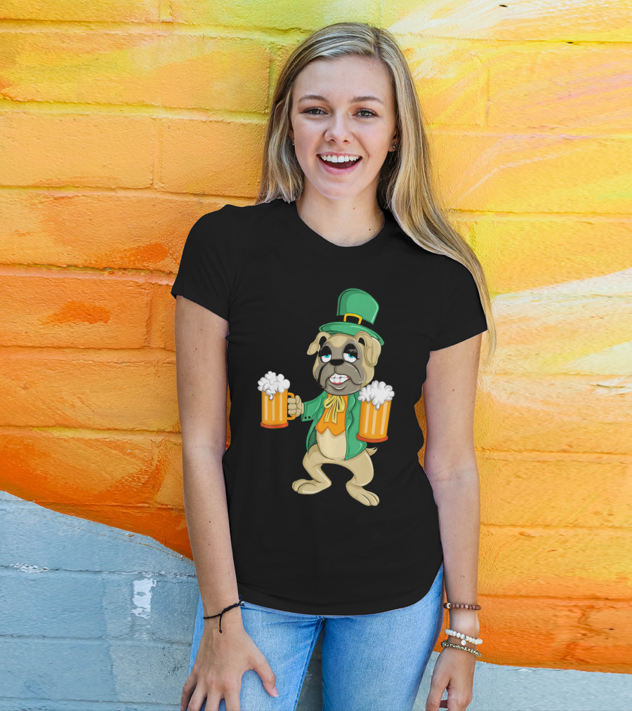 Irish Leprechaun Pug With Beers For St. Patrick's T-Shirt