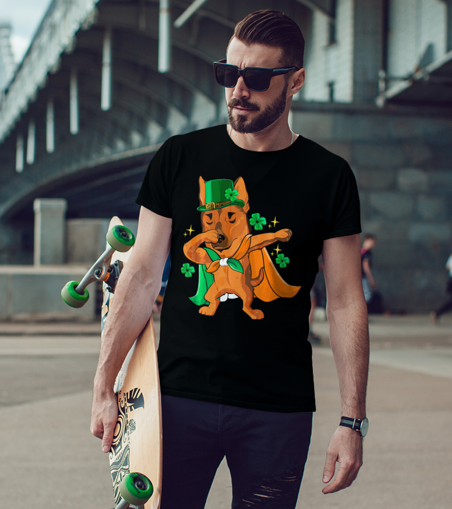 German Shepherd Leprechaun Dabbing With Shamrocks And Green Hat T-Shirt