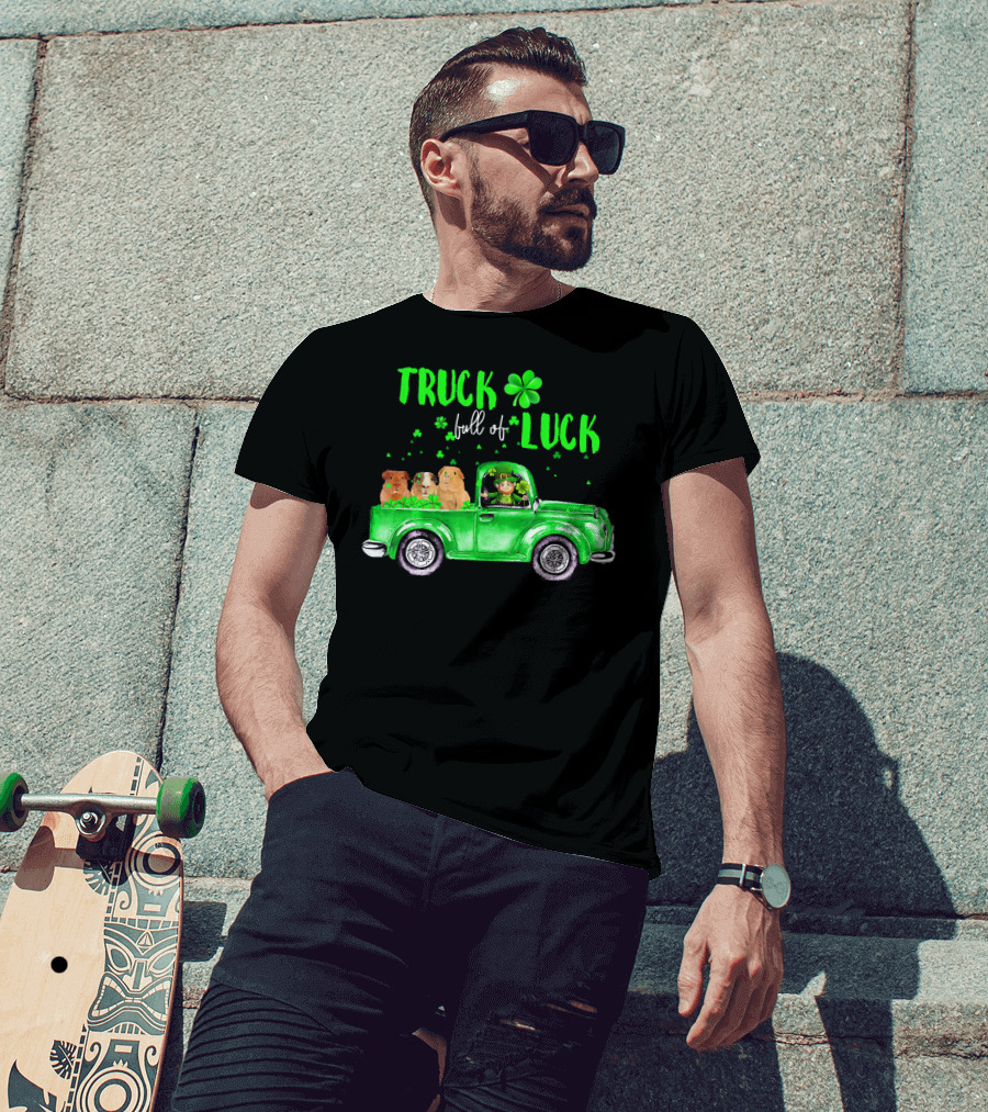 Truck Full Of Luck Green Pick-Up With Guinea Pigs And Leprechaun T-Shirt