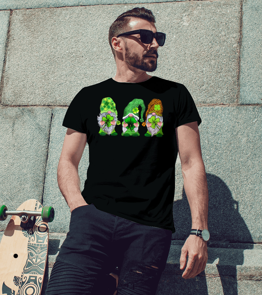 Leprechaun Irish Gnomes With Shamrocks And Clover Hats T-Shirt