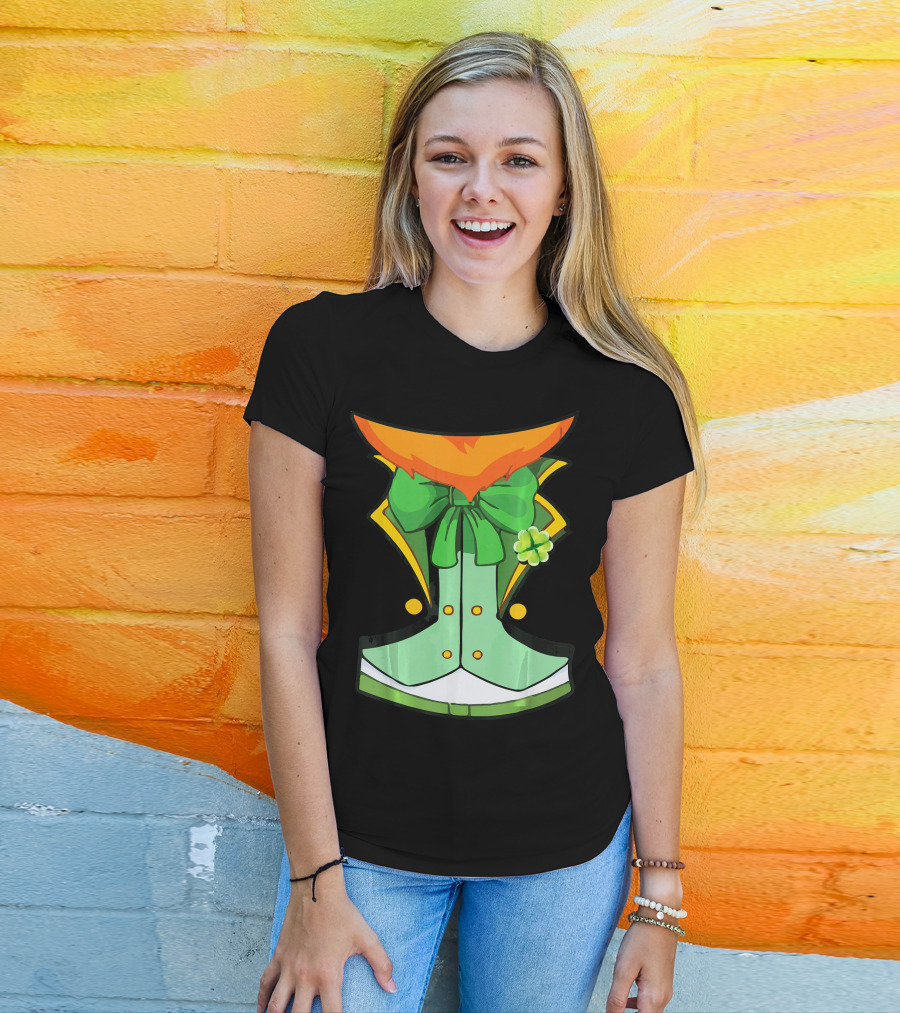 Tuxedo Leprechaun Costume With Green Bowtie And Shamrock T-Shirt