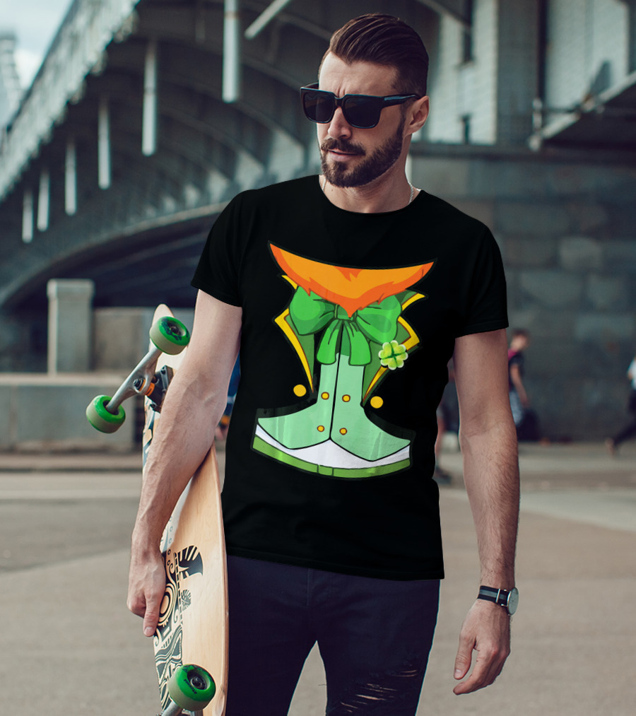 Tuxedo Leprechaun Costume With Green Bowtie And Shamrock T-Shirt