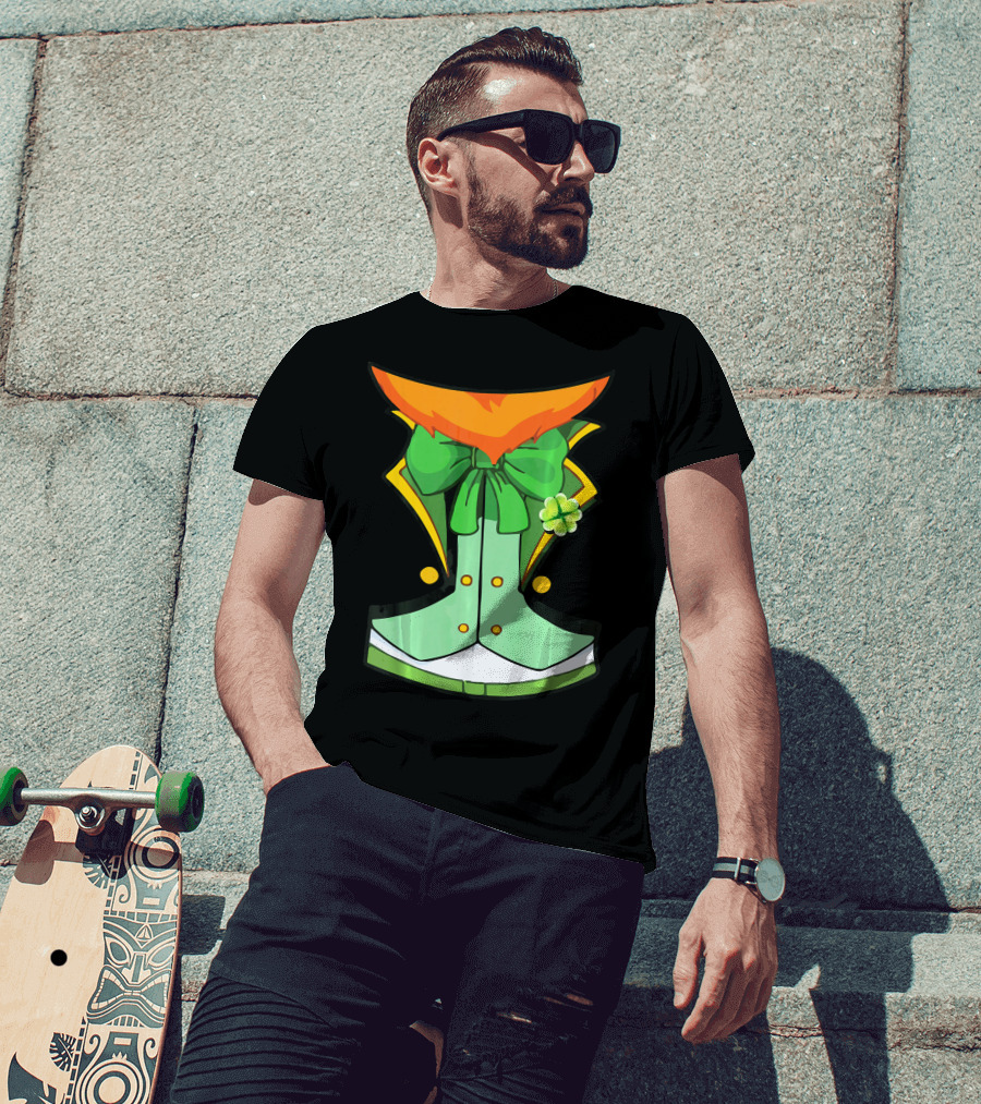 Tuxedo Leprechaun Costume With Green Bowtie And Shamrock T-Shirt