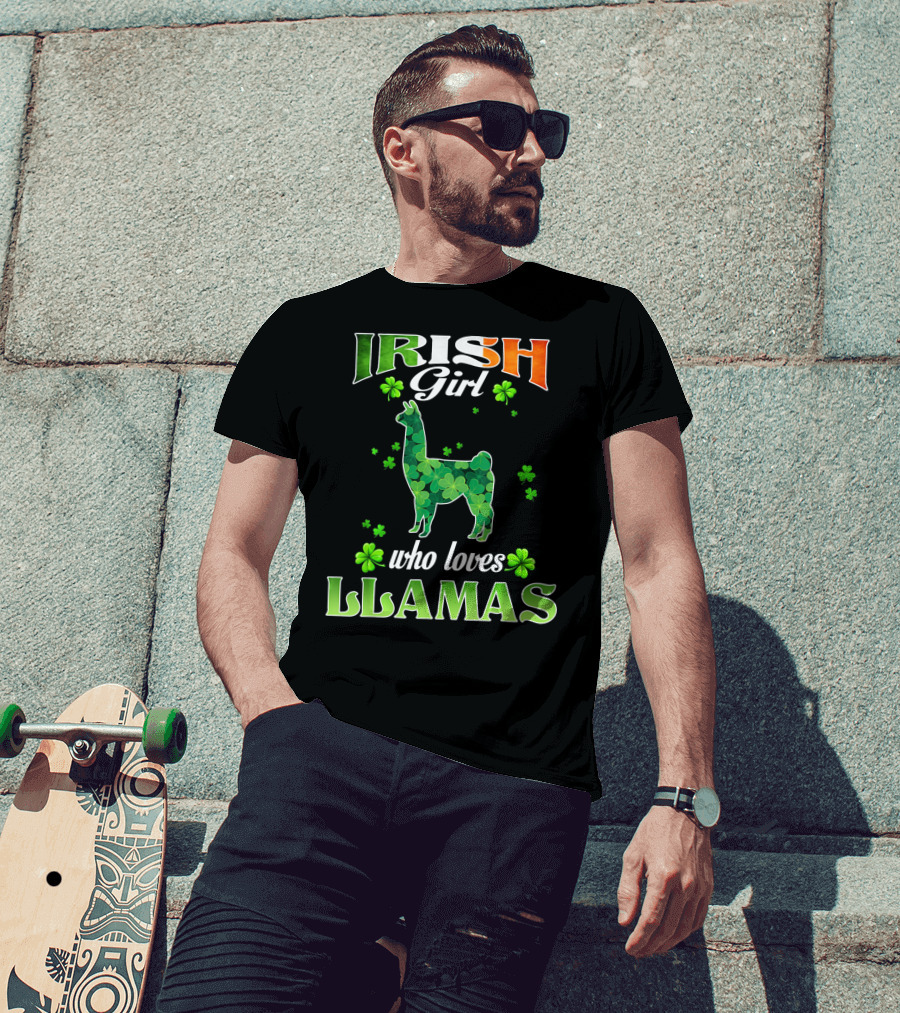 Irish Girl Who Loves Llamas With Shamrocks St Patricks Day T-Shirt