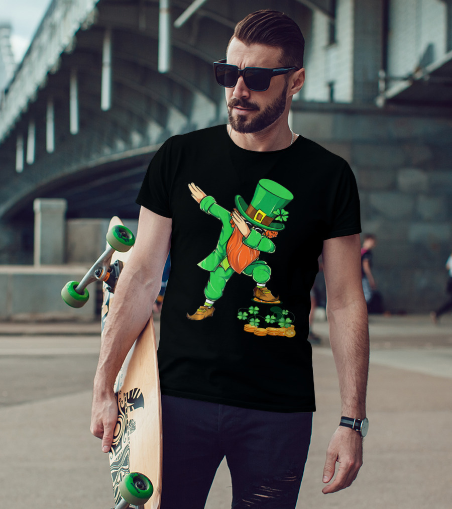Leprechaun Dabbing With Shamrocks And Gold Coins T-Shirt