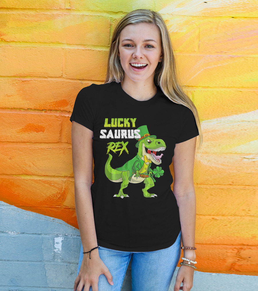 Lucky Saurus Rex St. Patrick's Day Kids T-Rex T-Shirt