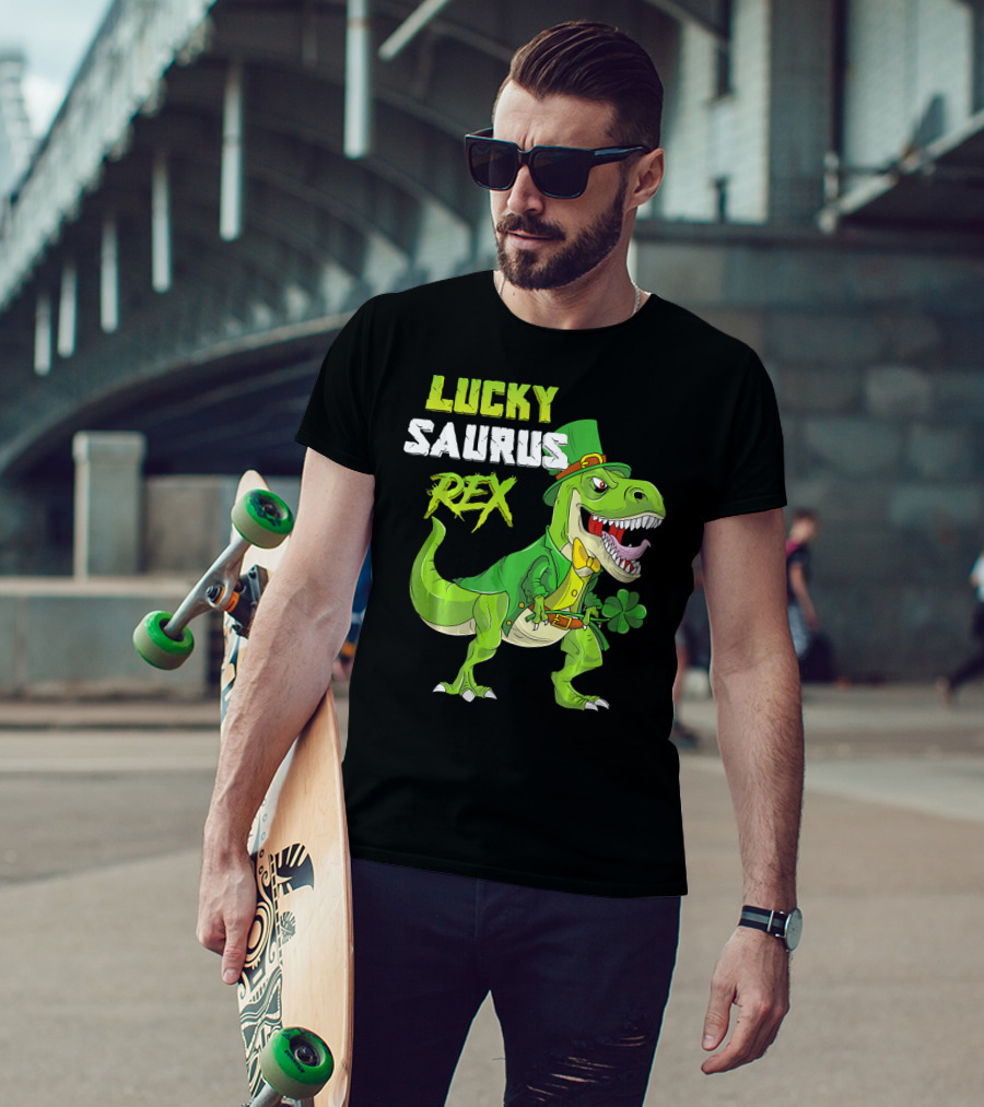 Lucky Saurus Rex St. Patrick's Day Kids T-Rex T-Shirt