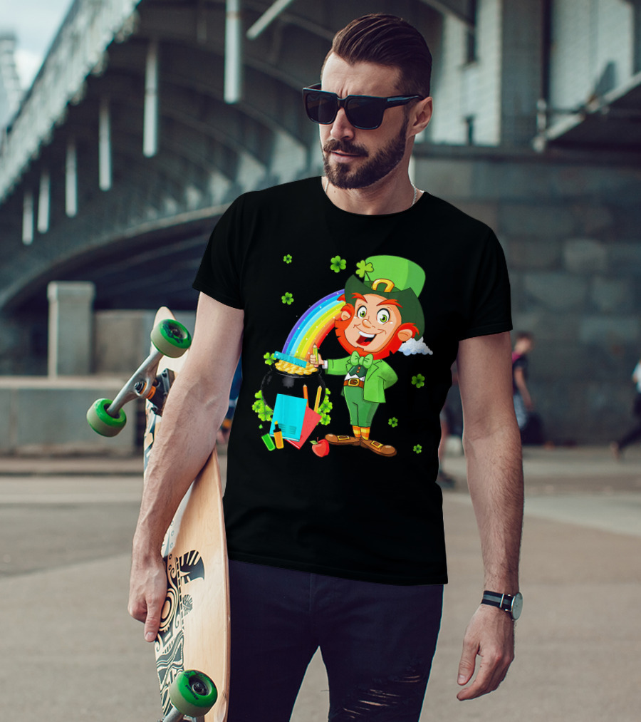Leprechaun Teacher With Pot Of Gold And Rainbow T-Shirt