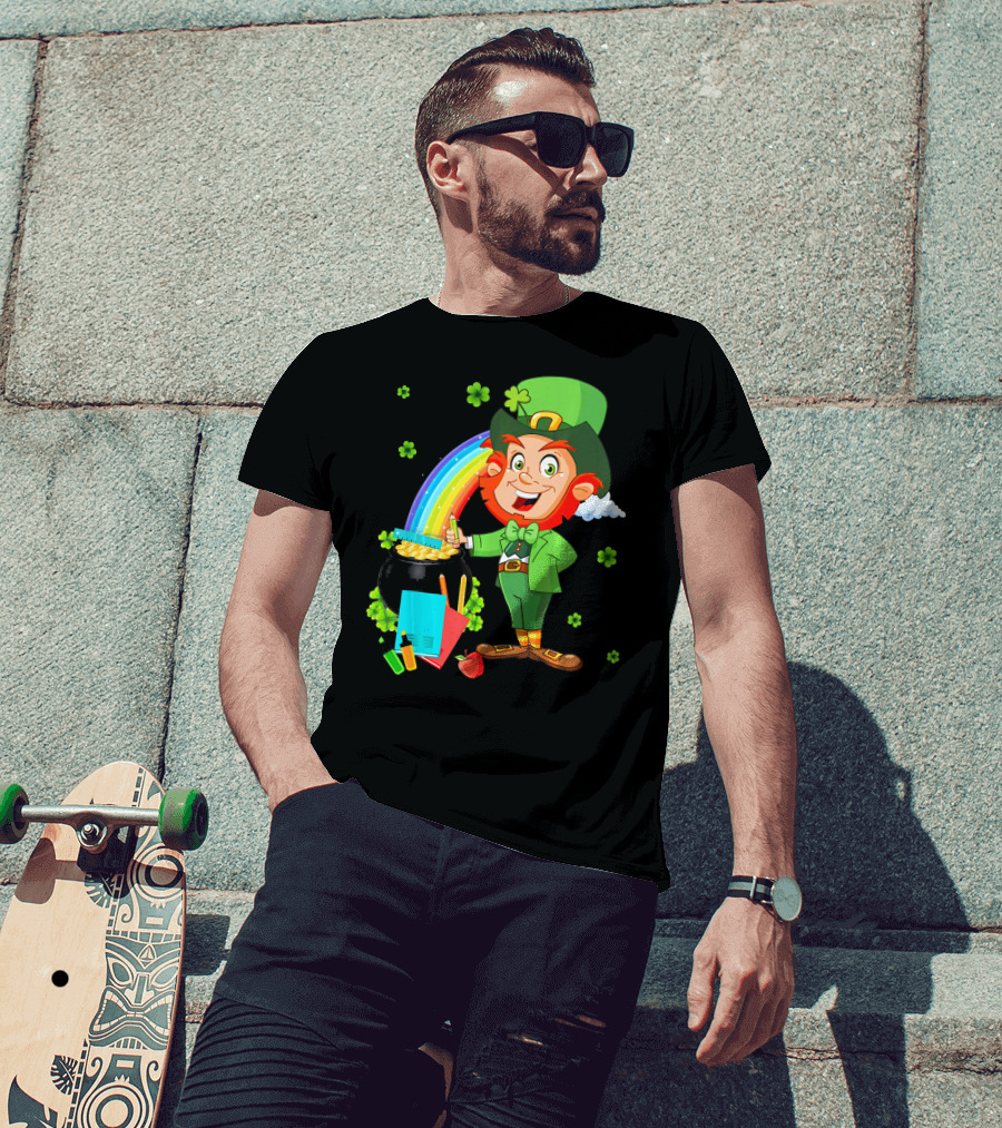 Leprechaun Teacher With Pot Of Gold And Rainbow T-Shirt
