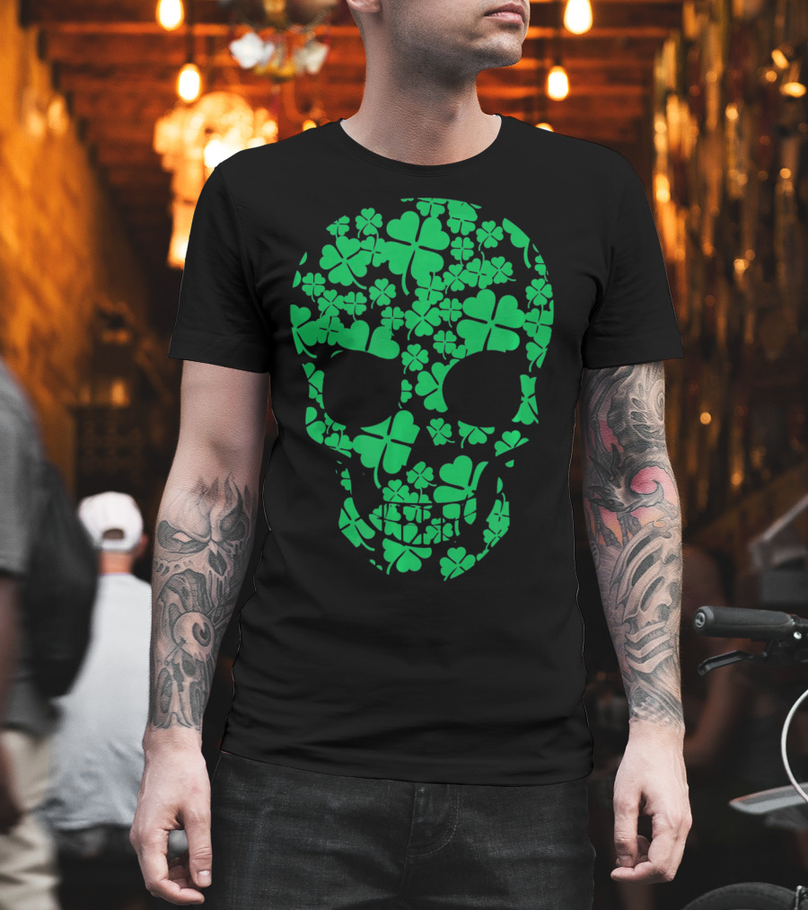 Saint Patricks Day Shamrocks Skull T-Shirt