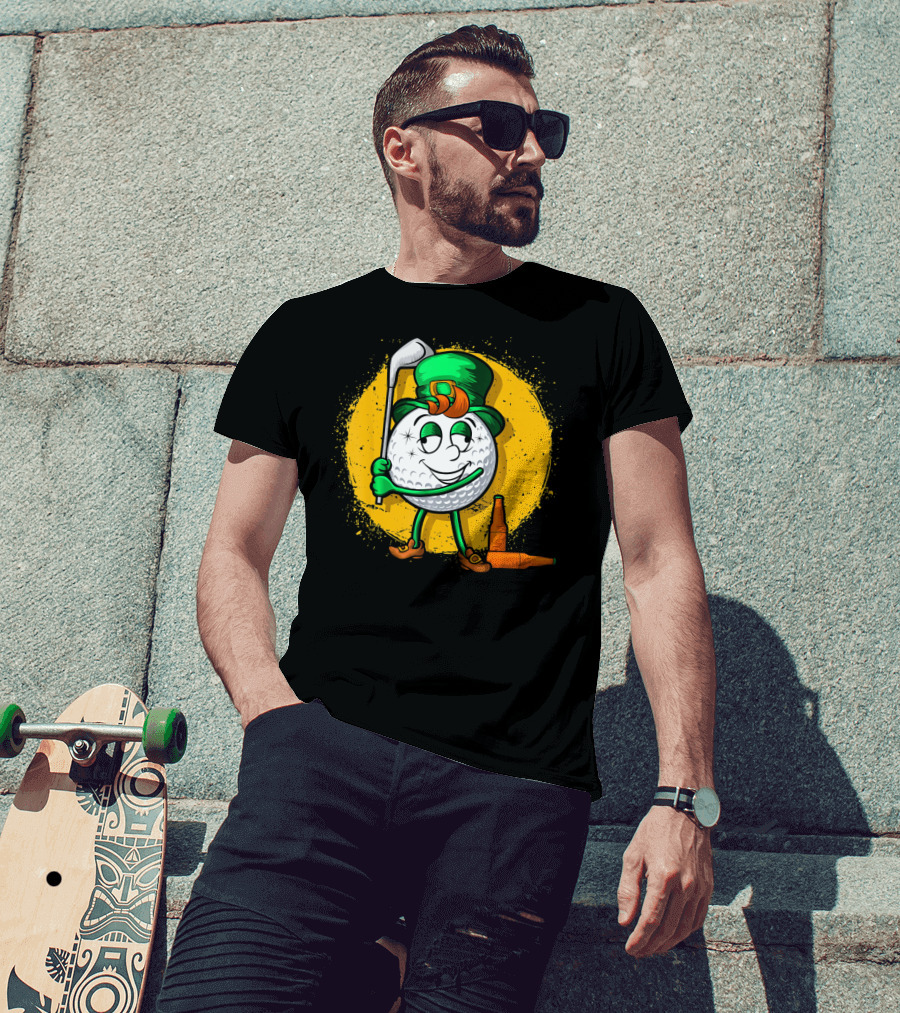 Leprechaun Golf Ball Golfer With Green Hat And Beer Bottles T-Shirt