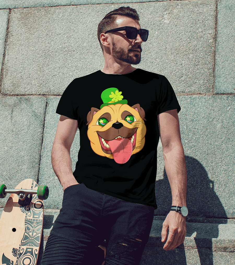 St Patricks Day Pug Leprechaun Irish Shamrock Hat T-Shirt
