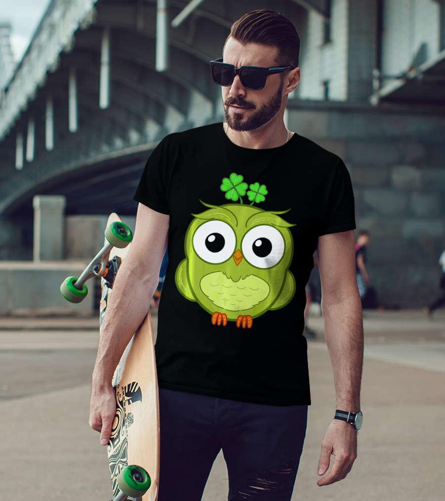 Lucky Green Owl With Shamrock T-Shirt