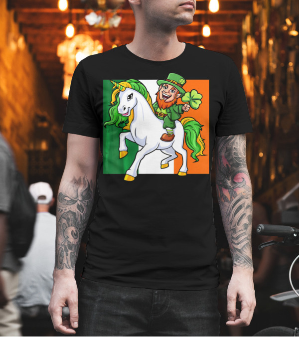 Leprechaun Riding Unicorn Irish Flag St Patricks Day T-Shirt Leprechaun Riding Unicorn Irish Flag St Patricks Day T-Shirt