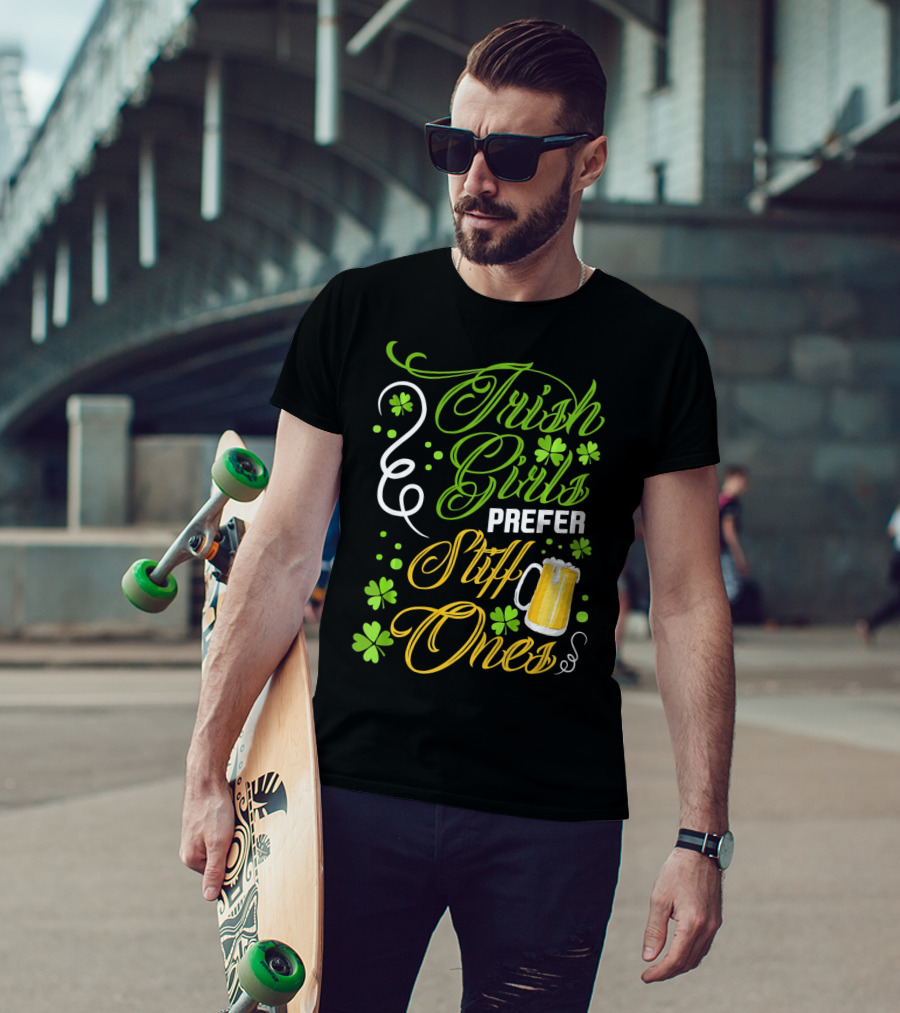 Irish Girls Prefer Stiff Ones Beer Mug Shamrocks T-Shirt