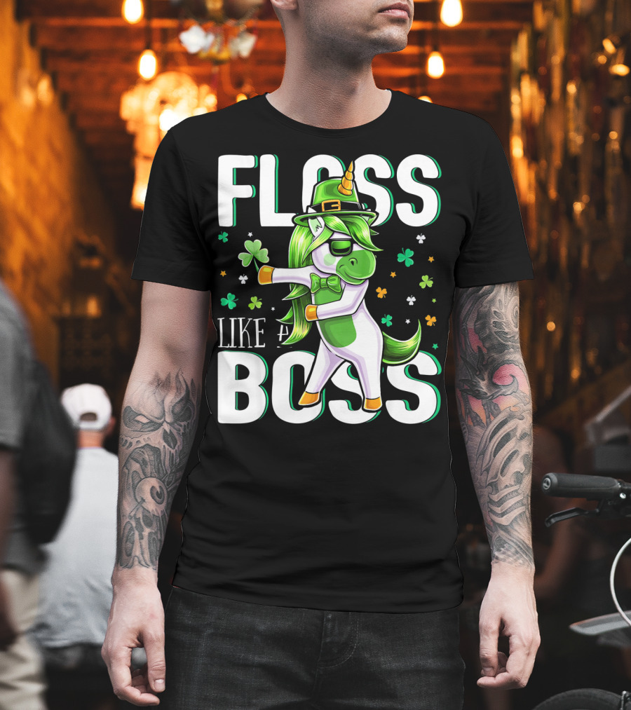 Floss Like a Boss St. Patricks Day Unicorn T-Shirt