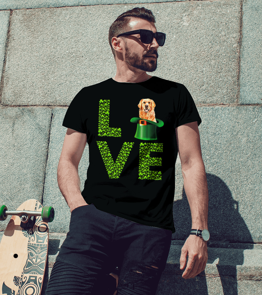 Love Golden Retrievers Dog Leprechaun Hat Shamrocks T-Shirt