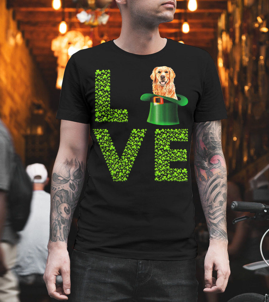 Love Golden Retrievers Dog Leprechaun Hat Shamrocks T-Shirt