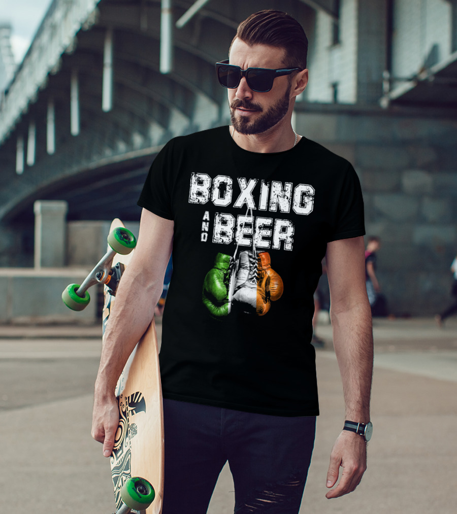 Boxing And Beer Irish Flag Colors Humor T-Shirt