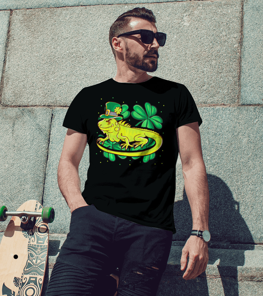 Leprechaun Hat Iguana Shamrock Lucky Charm Reptile T-Shirt