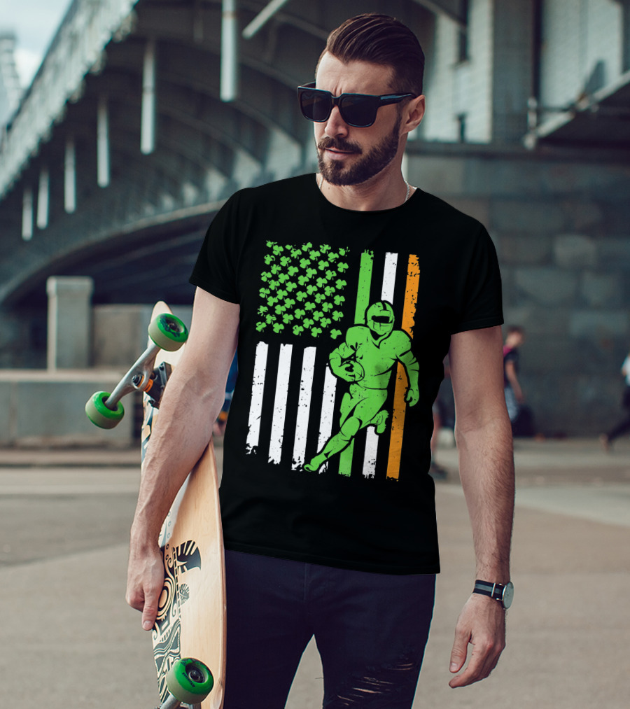 Irish American Football Flag St Patricks Day Shamrock Stripes T-Shirt